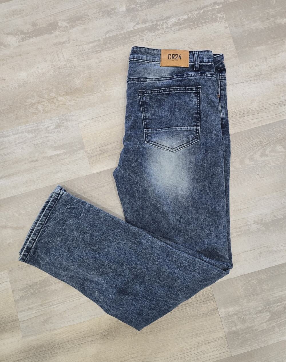 CR24 Chrome Edge Men's Acid Wash Jeans Blue Stretch Denim Streetwear RN 98810